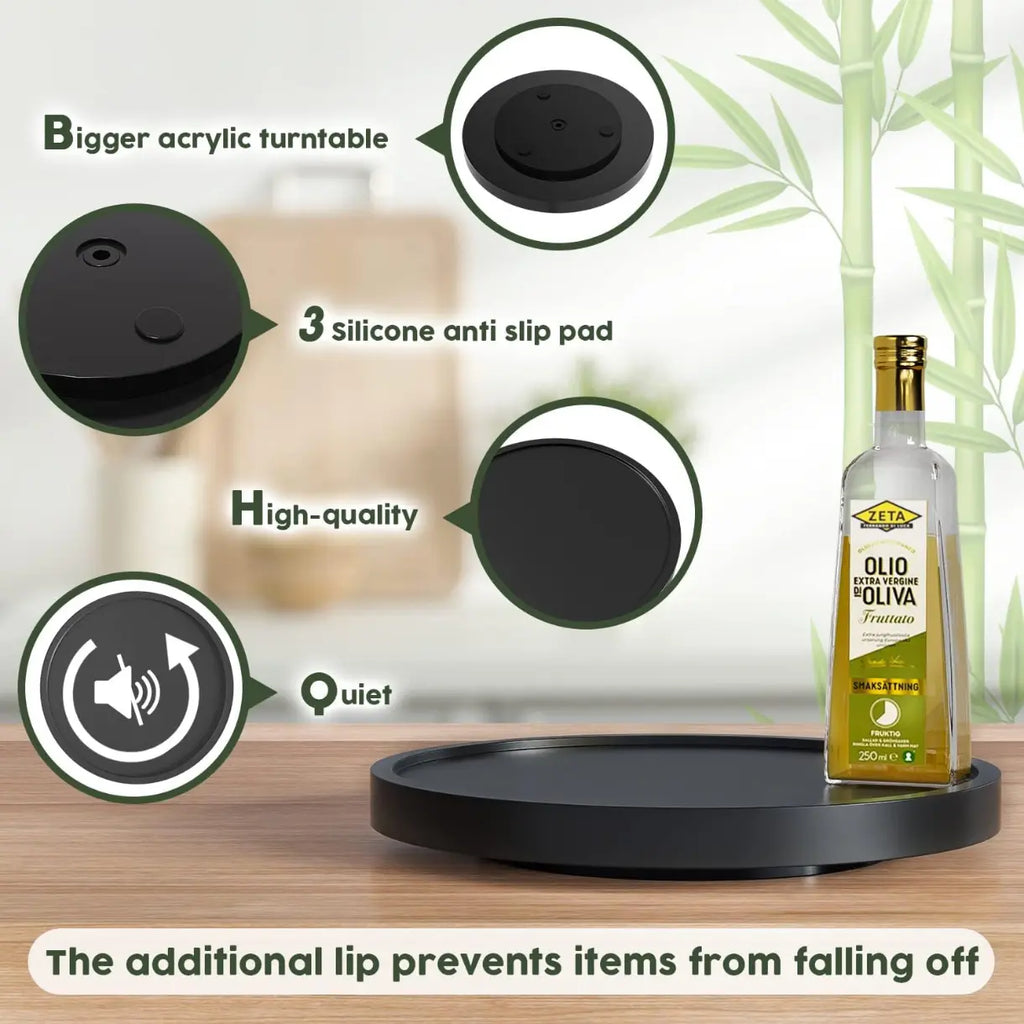 Turntable Vanity Tray 10 Inch for Perfume Candle, Bamboo Kitchen Sink Countertop Organizer Keep Glass, Sponge and Soap Bathroom Coffee Table Decorative Black (VFLZ)