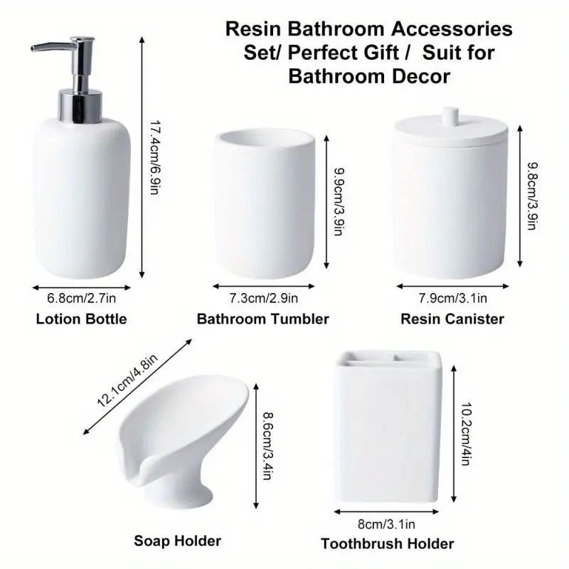 Resin Matte Black Bathroom Accessories Set 5 Pcs, Lotion Soap Dispenser, Toothbrush Holder, Bathroom Tumbler, Qtip Holder and Vanity Tray, Bathroom Countertop Organizer Set for Home Apartment