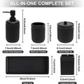 Resin Matte Black Bathroom Accessories Set 5 Pcs, Lotion Soap Dispenser, Toothbrush Holder, Bathroom Tumbler, Qtip Holder and Vanity Tray, Bathroom Countertop Organizer Set for Home Apartment