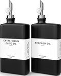 Black Glass Olive Oil Dispenser Bottle for Kitchen - Soy Sauce Dispenser, Coffee Syrup Bottle - Modern Kitchen Decor for Restaurant, Airbnb, Coffee Bar Accessories (Black, Set of 2)