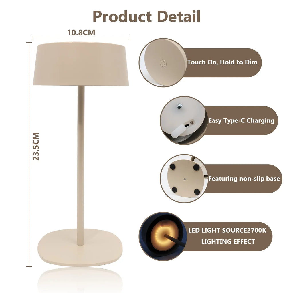 BHOTL High-Quality Metal Table Lamp, Book Lamp, Wireless, Waterproof, Touch Switch, Minimalist Aesthetic, Lightweight