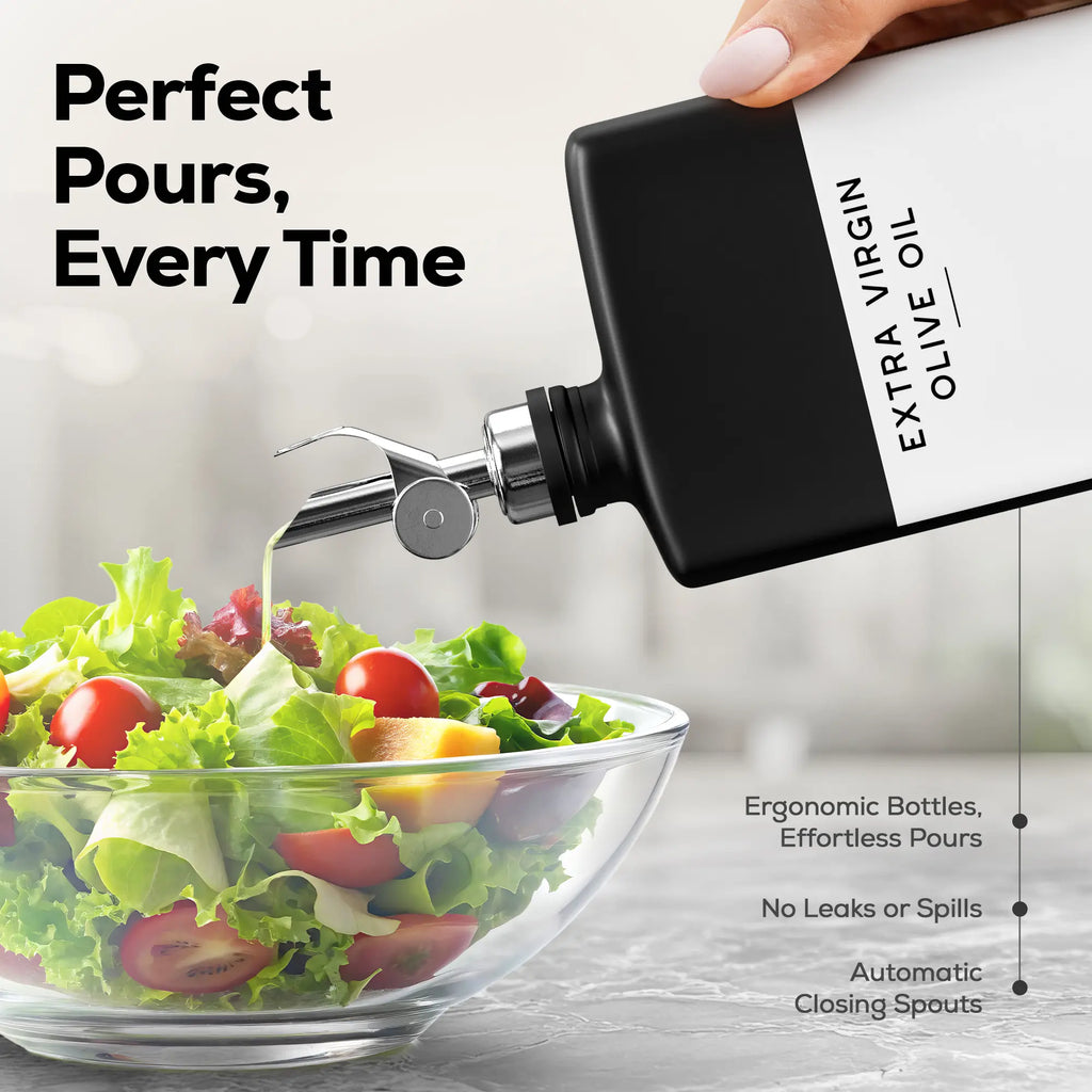 Black Glass Olive Oil Dispenser Bottle for Kitchen - Soy Sauce Dispenser, Coffee Syrup Bottle - Modern Kitchen Decor for Restaurant, Airbnb, Coffee Bar Accessories (Black, Set of 2)