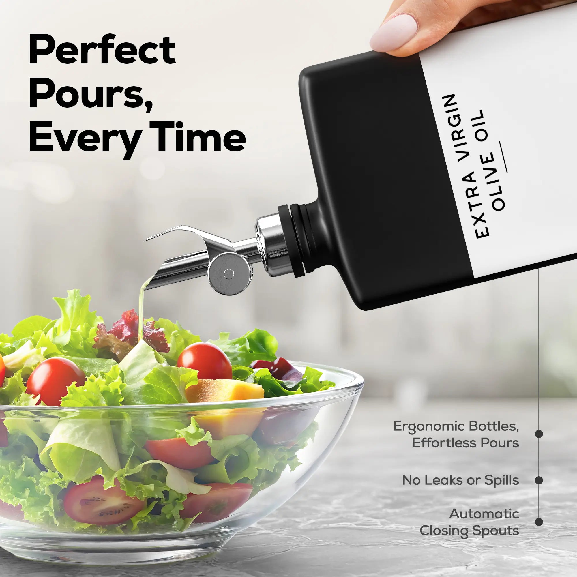 Black Glass Olive Oil Dispenser Bottle for Kitchen - Soy Sauce Dispenser, Coffee Syrup Bottle - Modern Kitchen Decor for Restaurant, Airbnb, Coffee Bar Accessories (Black, Set of 2)