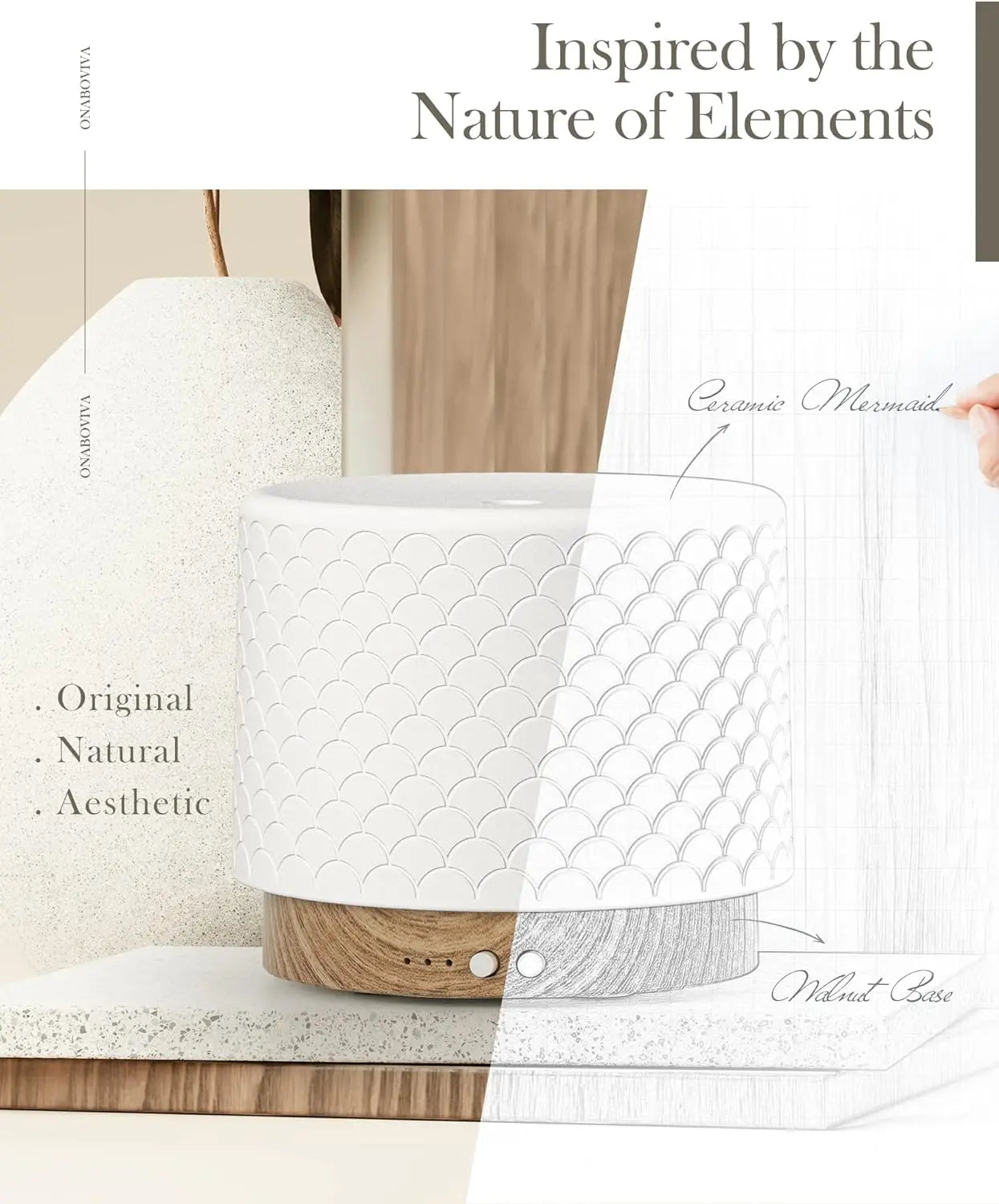 ONABOVIVA Essential Oil Diffuser, Ceramic Diffuser for Essential Oil