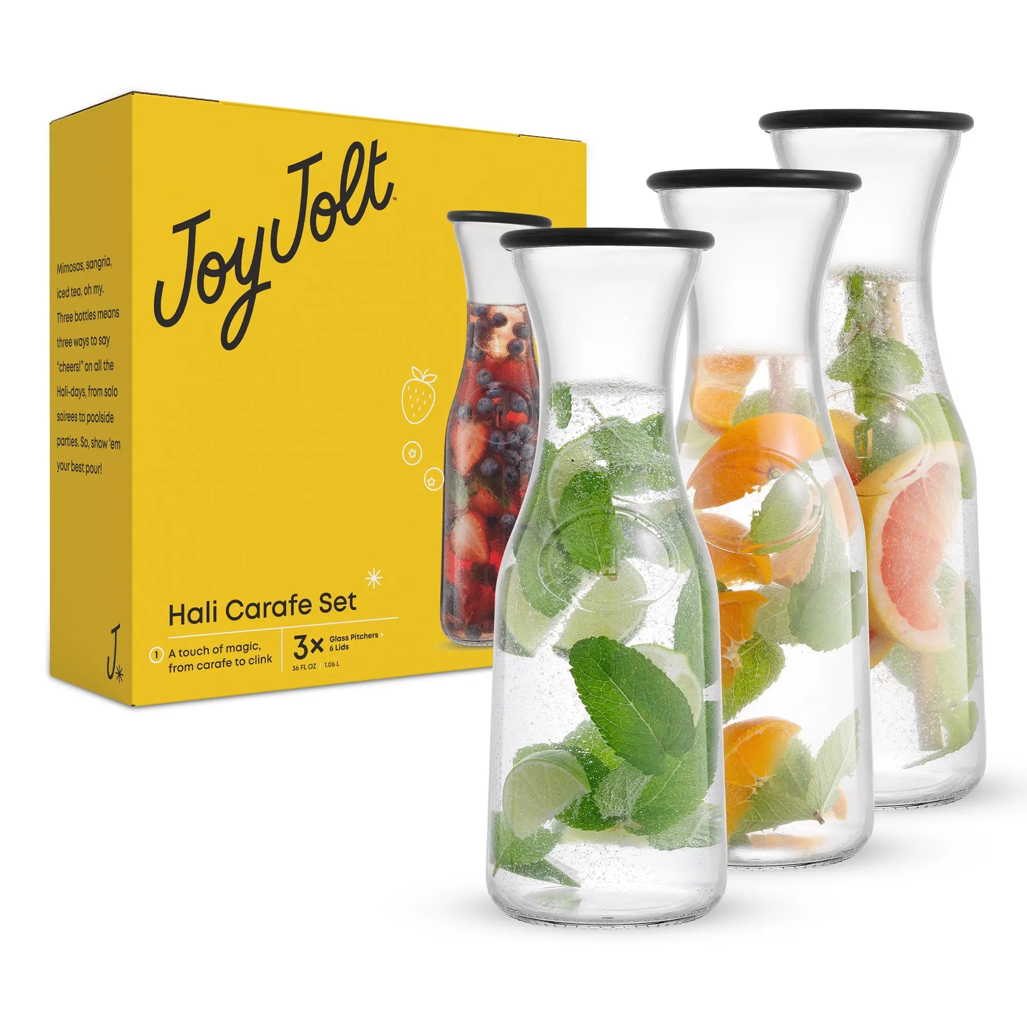 Hali Glass Carafe Bottle Pitcher with Lids