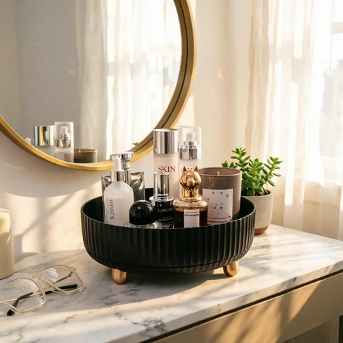 Non-Slip 360° Spinning Cosmetic Tray, Vanity Organizer for Countertop - Rotating Perfume & Makeup Brush Holder, Multifunctional Storage for Bathroom, Kitchen, Office Desk