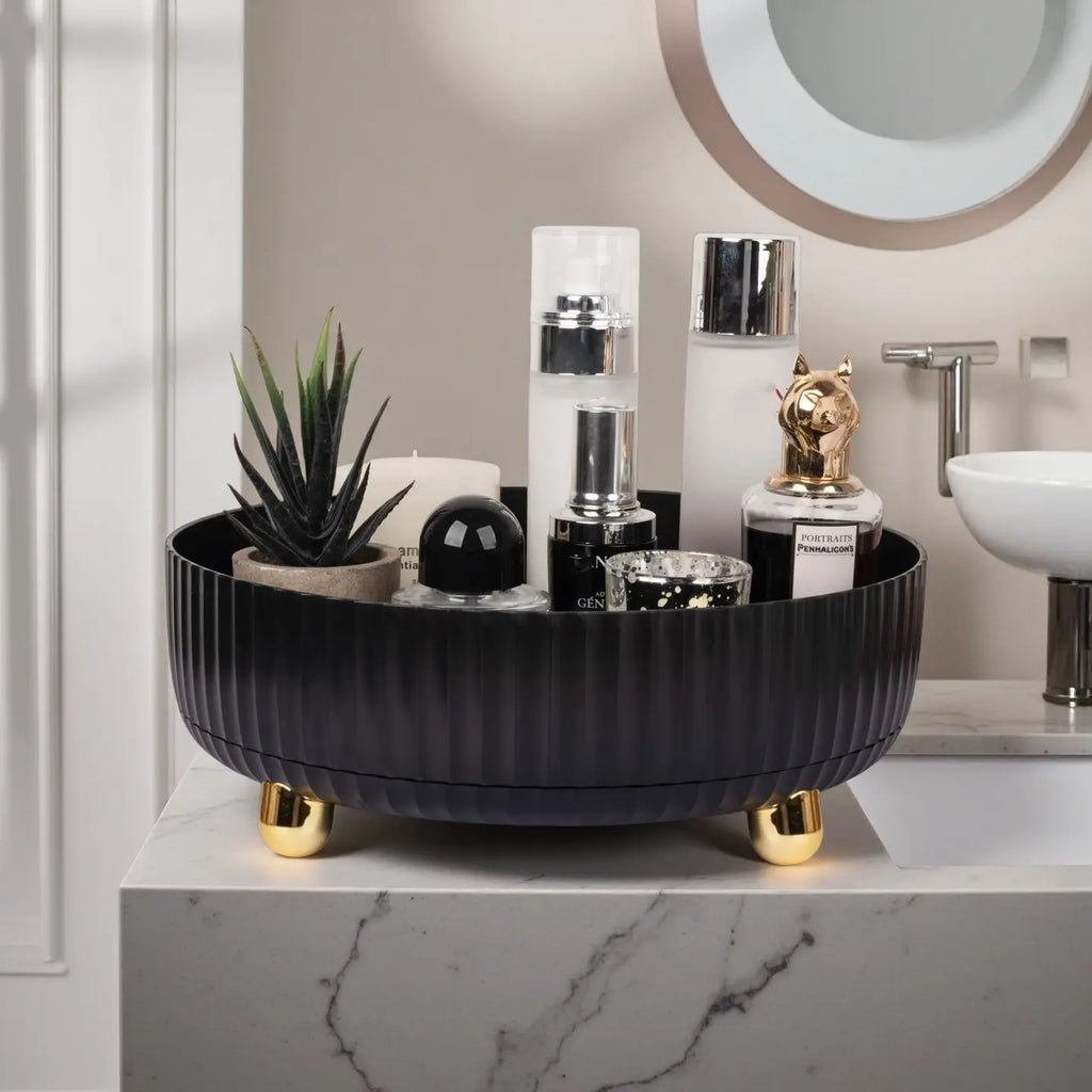 Non-Slip 360° Spinning Cosmetic Tray, Vanity Organizer for Countertop - Rotating Perfume & Makeup Brush Holder, Multifunctional Storage for Bathroom, Kitchen, Office Desk