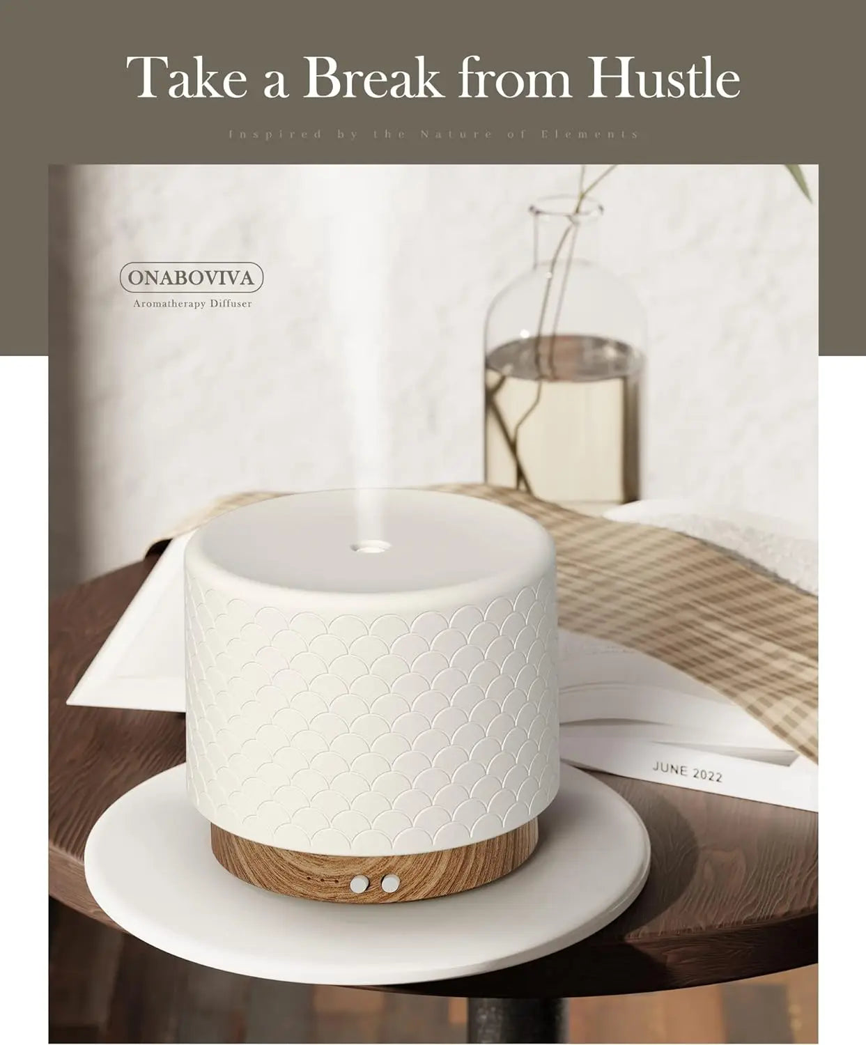 ONABOVIVA Essential Oil Diffuser, Ceramic Diffuser for Essential Oil