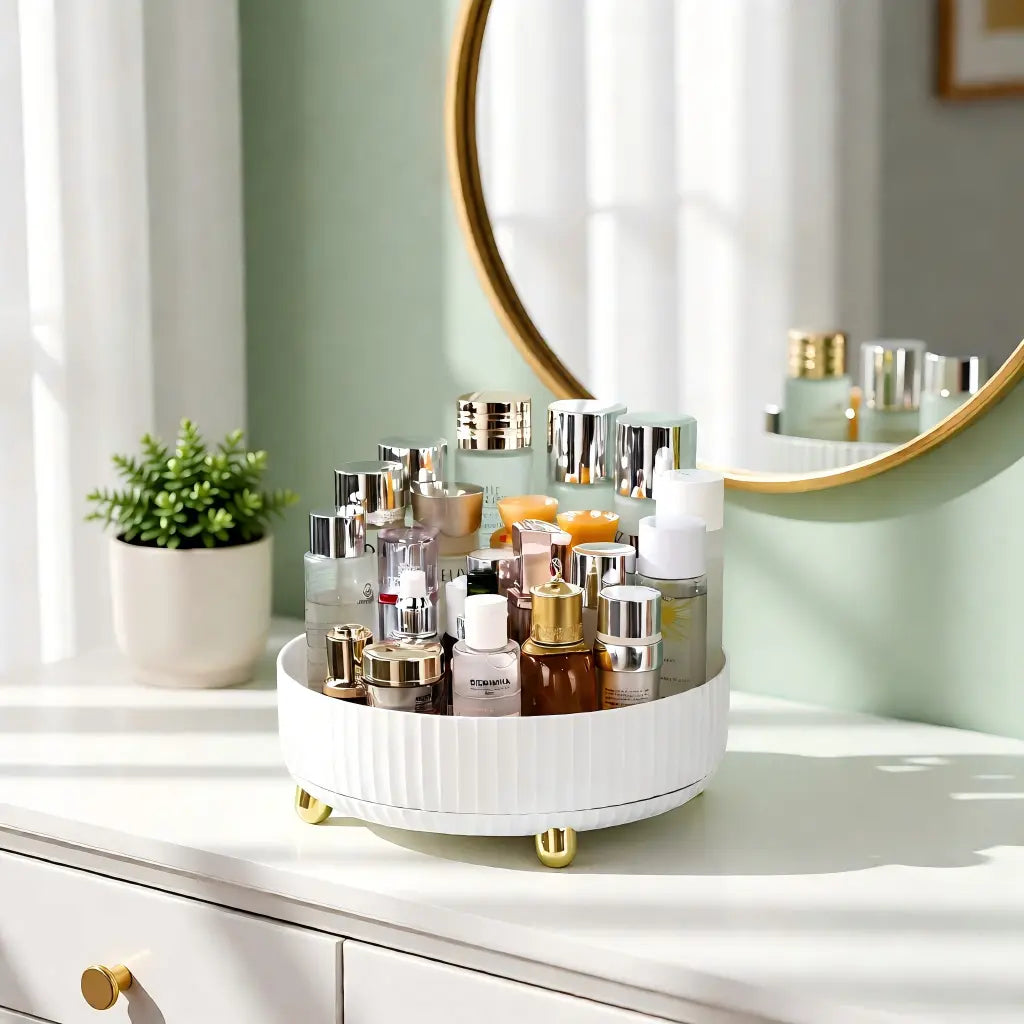 Non-Slip 360° Spinning Cosmetic Tray, Vanity Organizer for Countertop - Rotating Perfume & Makeup Brush Holder, Multifunctional Storage for Bathroom, Kitchen, Office Desk