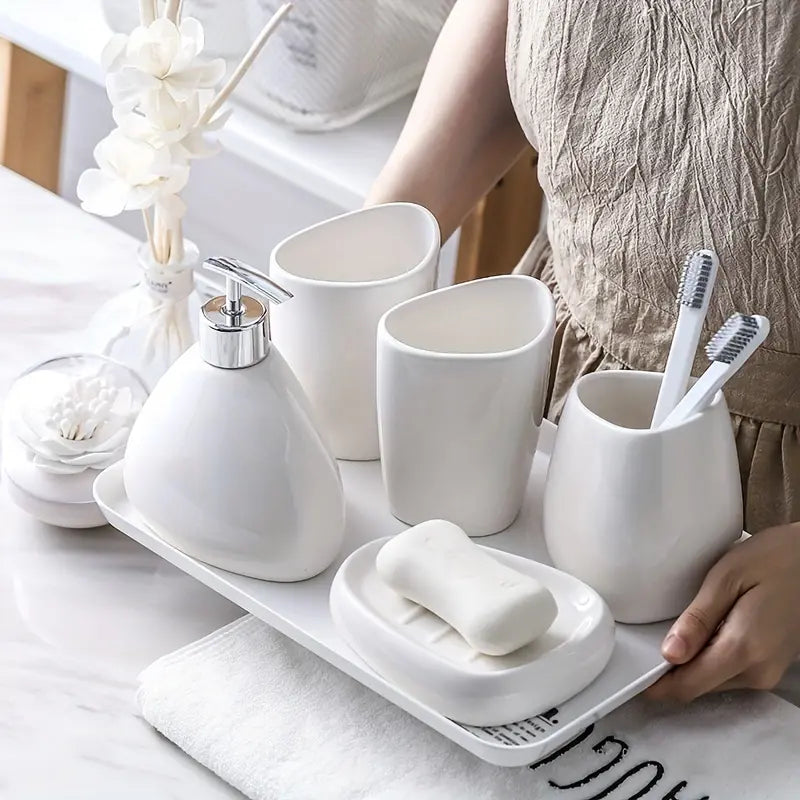 Luxury Bathroom Accessories Set, 4/5 Counts Including Toothbrush Holder, Soap Dispenser, Toothbrush Cup, Soap Dish, Bathroom Accessories