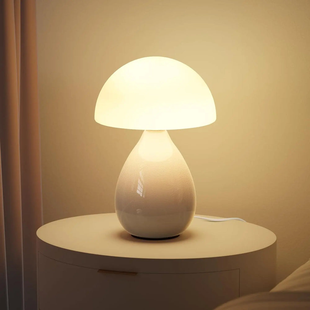 Mushroom Lamp Vintage Ceramic Table Lamp for Bedroom, Ice Crack Ceramic LED Night Light for Kids, Mid Century Modern Bedside Lamp for Nightstand, Living Room, Home Decor Gift Ideas for Women